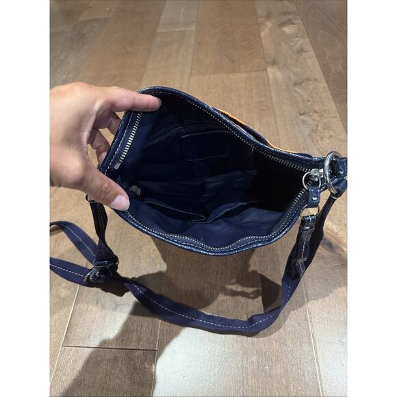 Coach Signature Crossbody Bag Adjustable Strap Navy Blue/Orange - Picture 3 of 4